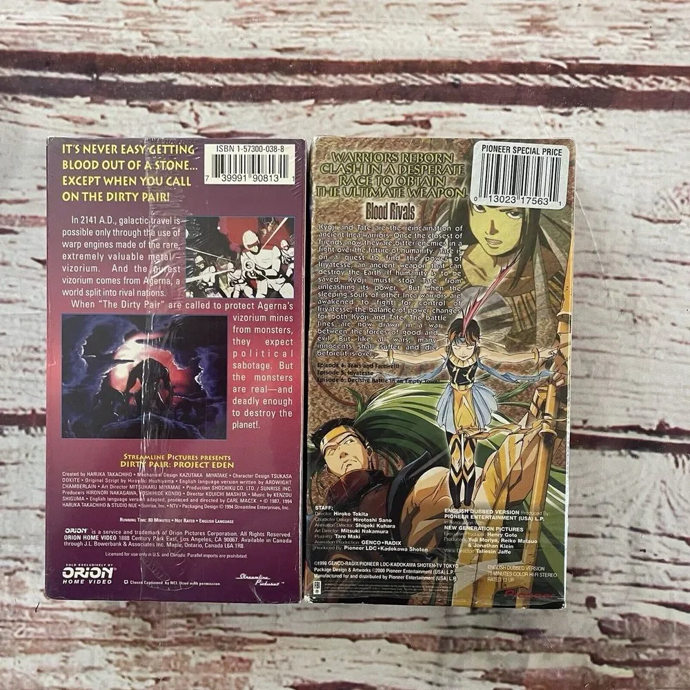 Dirty Pair Project Eden VHS Tape 1994‎ Nazca Blood Rivals Vol 2 Lot of 2